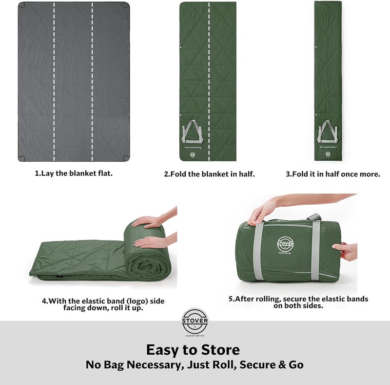 STOVER Large Waterproof Outdoor Stadium Blanket- Extra Thick Soft Fleece Camping Blanket for Travel, Picnics, Sports, Dogs 79"x55", Warm, Windproof, Sand-Proof, Lightweight, Packable (Game Day Green) - Image 4